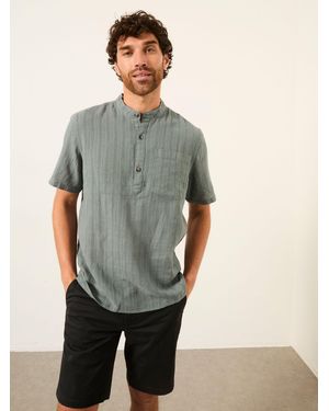 FatFace Fatface Bugle Short Sleeve Grandad Popover Shirt - Grey