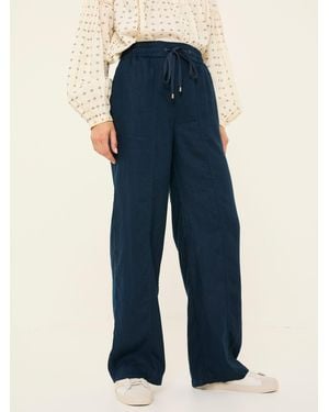 FatFace Iva Wide Leg Linen Trousers - Blue