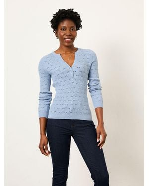 FatFace Fatface Lois Knitted Button Front Henley - Blue