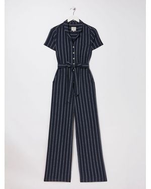 FatFace Acre Stripe Linen Blend Jumpsuit - Blue
