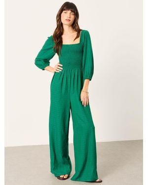FatFace Adele Shirred Jumpsuit - Green