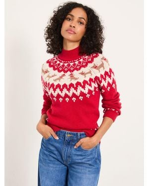 FatFace Fatface Dog Fairisle Knitted High Neck Jumper - Red