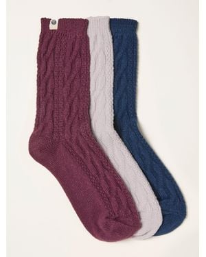 FatFace Fatface 3 Pairs Of Cosy Cable Socks - Purple