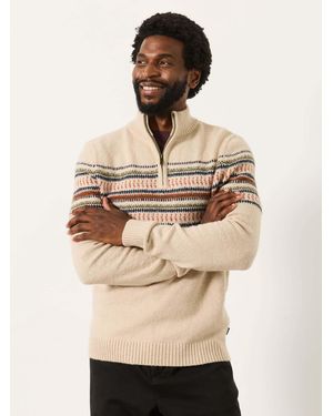FatFace Fatface Selkirk Light Pattern Quarter Zip Knitted Jumper - Natural