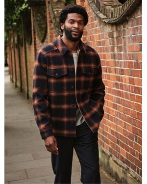FatFace Fatface Milton Bonded Fabric Check Overshirt - Black