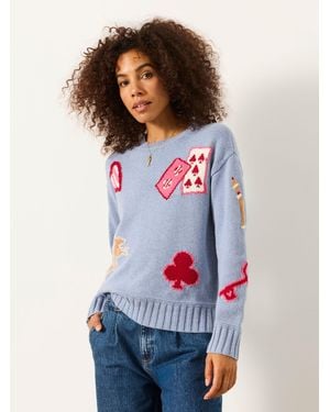 FatFace Knitted Card Motif Crew Jumper - White