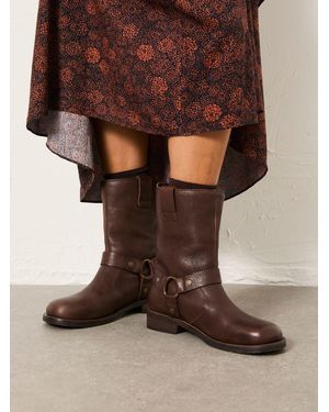 FatFace Fatface Harriet Leather Biker Ankle Boots - Brown