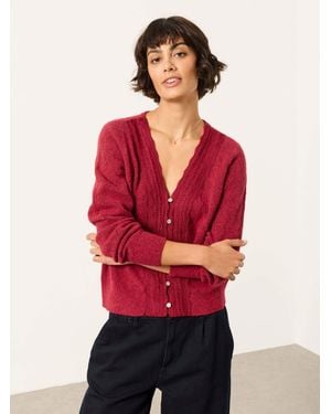 FatFace Skye Knitted Lace V Cardigan - Red