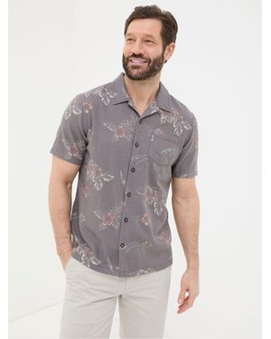 FatFace Short Sleeve Hibiscus Print Shirt - Grey