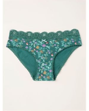 FatFace Festive Robin Classic Knickers - Green