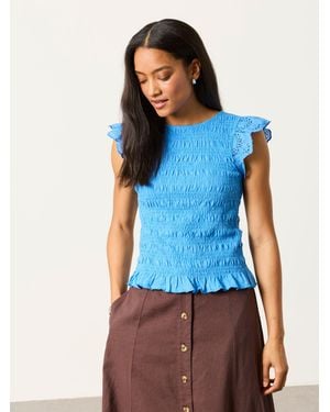 FatFace Betty Shirred Top - Blue