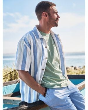 FatFace Short Sleeve Relaxed Fit Cove Wide Stripe Shirt - Blue