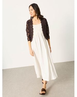 FatFace Fatface Hazel Petite Embroidered Midi Dress - White