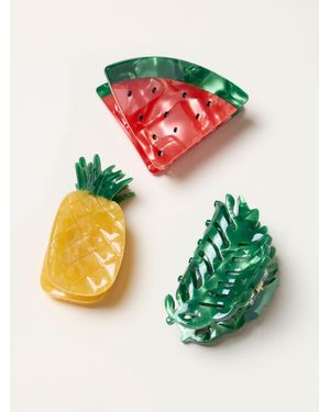 FatFace Fatface 3 Pack Tropical Claw Clips - Green