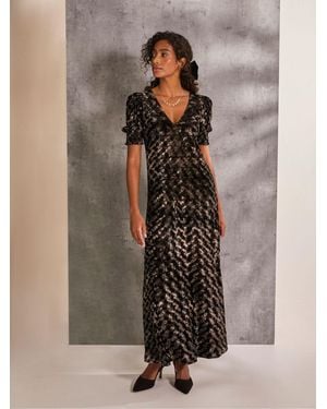 FatFace Fatface Mia Hammered Velvet Midi Dress - Brown