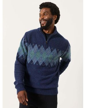 FatFace Fatface Argyle Quarter Zip Knitted Jumper - Blue