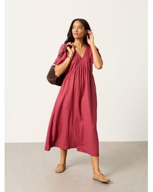 FatFace Fatface Remi Regular Linen Dress - Red