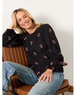 FatFace Sofia Petite Embroidered Blouse - Black