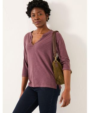 FatFace Fatface Aster 3/4 Sleeve V-Neck T Shirt - Purple