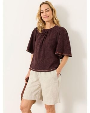 FatFace Faye Flutter Sleeve Top - Purple