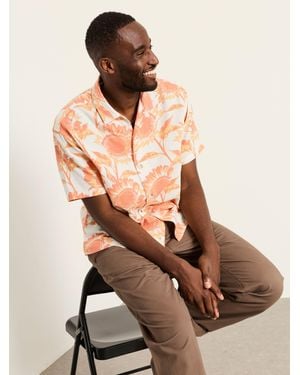 FatFace Short Sleeve Relaxed Fit Sunflower Print Shirt - Natural