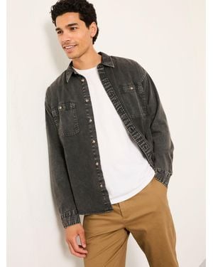 FatFace Long Sleeve Relaxed Fit Garment Dye Utility Shirt - Grey