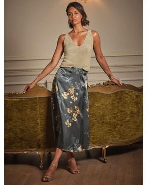 FatFace Fatface Lily Printed Satin Bias Skirt - Brown