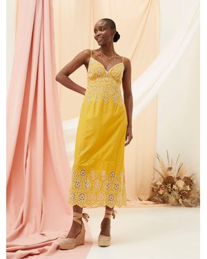 FatFace Fatface Daisy Broderie Midi Dress - Yellow