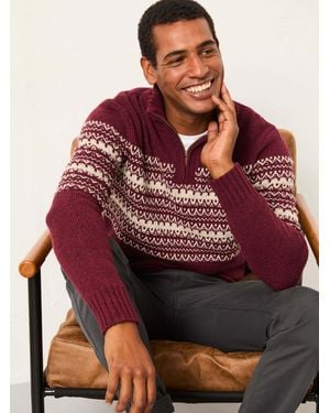 FatFace Fairisle Knitted Half Neck Jumper - Brown