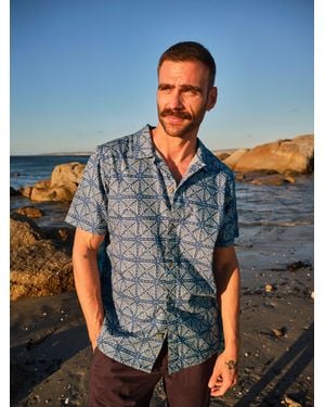 FatFace Short Sleeve Geometric Doodle Pattern Shirt - Blue