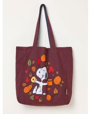 FatFace Fatface Snoopy Burgundy Autumnal Reversible Tote Bag - Red