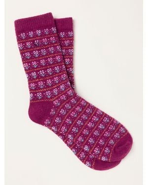 FatFace Fatface Burgundy Fairisle Socks - Purple