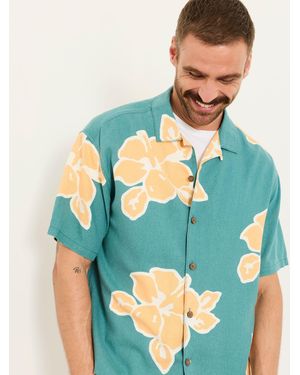 FatFace Fatface Short Sleeve Relaxed Fit Large Hawaiian Floral Shirt - Blue