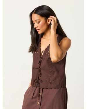 FatFace Becky Petite Embroidered Waistcoat - Brown
