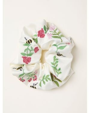 FatFace Fatface Floral Bee Embroidered Scrunchie - White