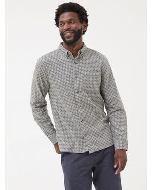 FatFace Long Sleeve Geo Print 100% Cotton Shirt - Grey