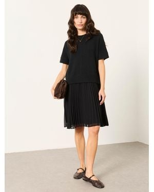 FatFace Fatface Susie Petite Double Layer Knitted Top Mini Dress - Black