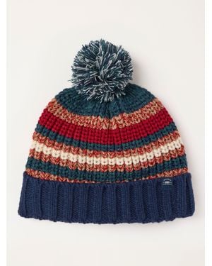 FatFace Fatface Multi Stripe Stitch Bobble Hat - Blue