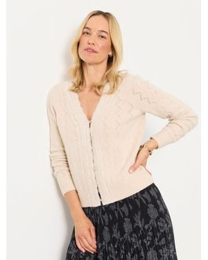 FatFace Skye Knitted Lace V Cardigan - Natural