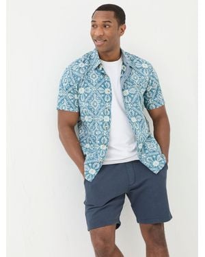 FatFace Fatface Short Sleeve Large Tile Print Shirt - Blue