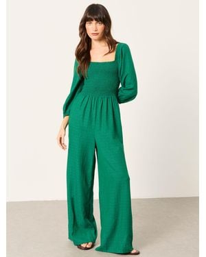 FatFace Adele Petite Shirred Jumpsuit - Green