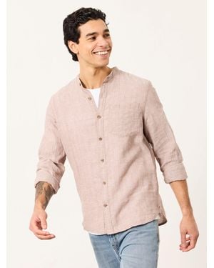 FatFace Fatface Bugle Long Sleeve Grandad Linen Cotton Shirt - Natural