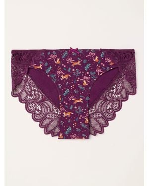 FatFace Woodland Fox Brazilian Knickers - Purple