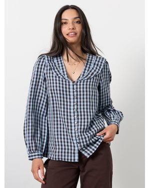 FatFace Alba Petite Gingham Blouse - Blue