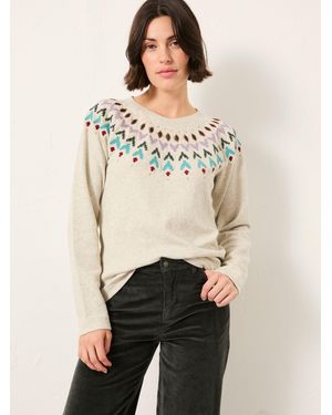 FatFace Fatface Embroidered Fairisle Crew Sweatshirt - Natural