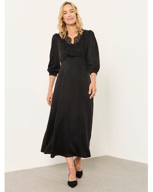 FatFace Libby Lace Trim Satin Midi Dress - Black