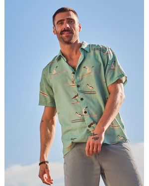 FatFace Fatface Short Sleeve Relaxed Fit Bird Print Shirt - Green