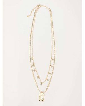 FatFace Layered Moon Star Necklace - Natural