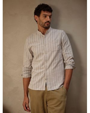 FatFace Long Sleeve Oxford Stripe Grandad Shirt - Brown