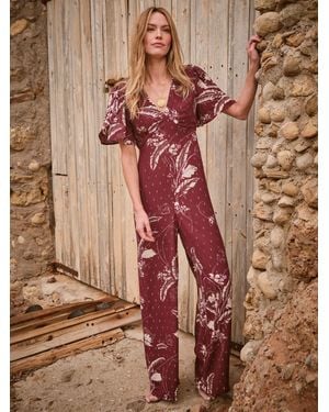 FatFace Azalea Floral Print Jumpsuit - Brown